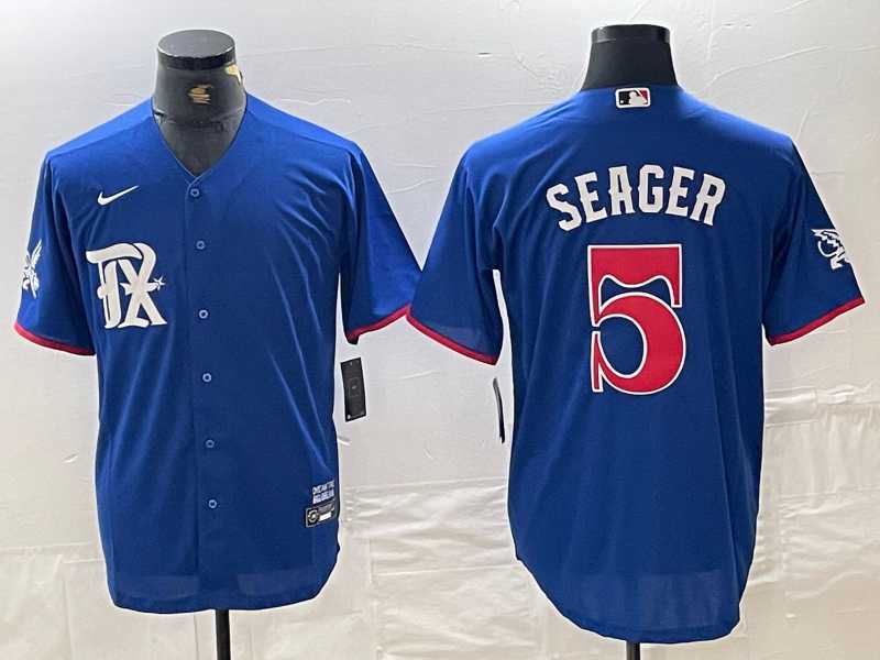 Mens Texas Rangers #5 Corey Seager Royal Blue 2023 City Connect Stitched Baseball Jersey